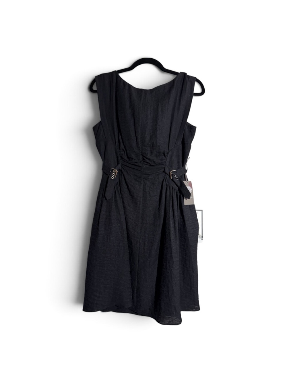 Vince Camuto Black Sleeveless Midi Dress with Side Buckle Detail